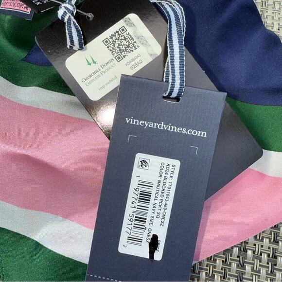 Vineyard Vines NWT Kentucky Derby 150th 100% Silk Pocket Square Blue Green Pink - Picture 5 of 6